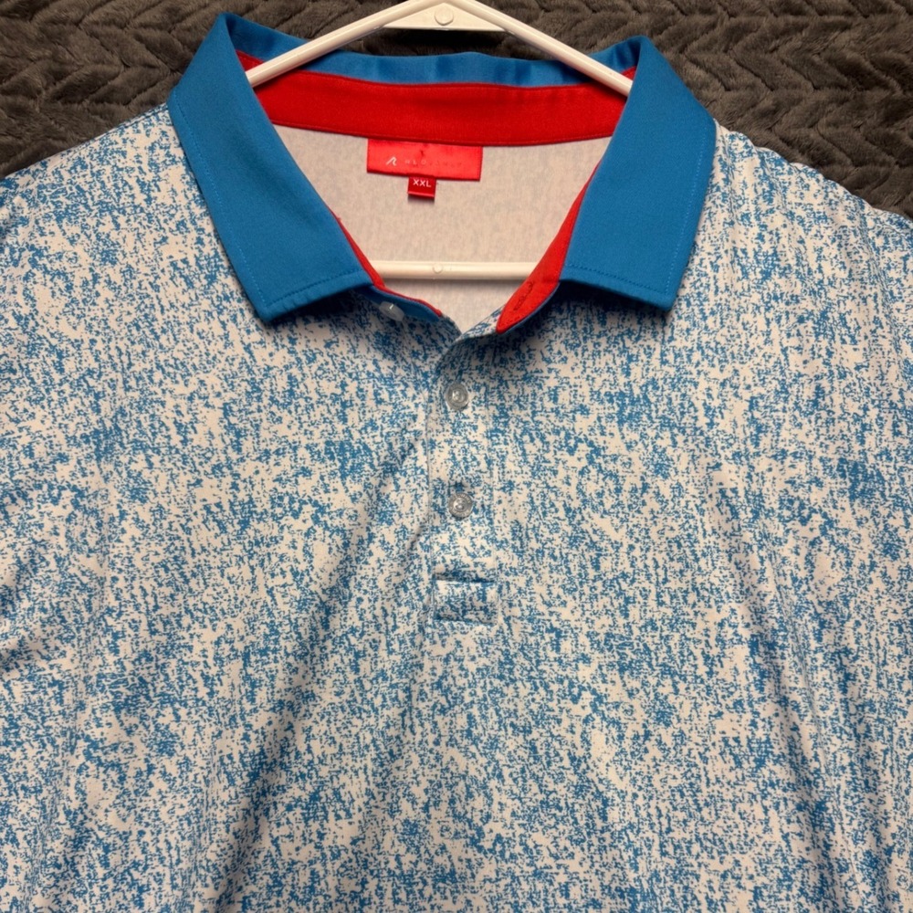 Redvanly Mens XXL Blue White Abstract Print Performance Golf Polo Shirt (1535)